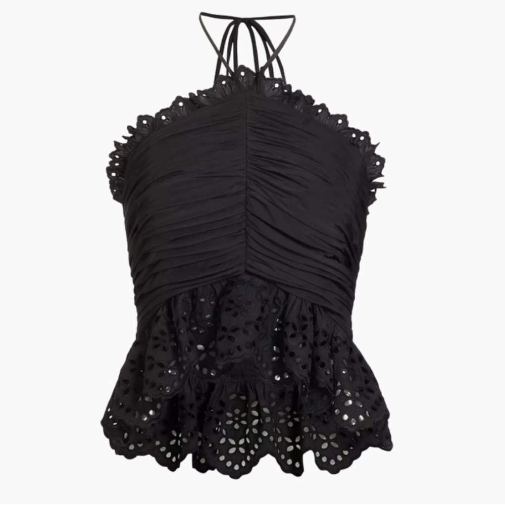 Ramy Brook Michelle Ruched Eyelet Top in Black Size S